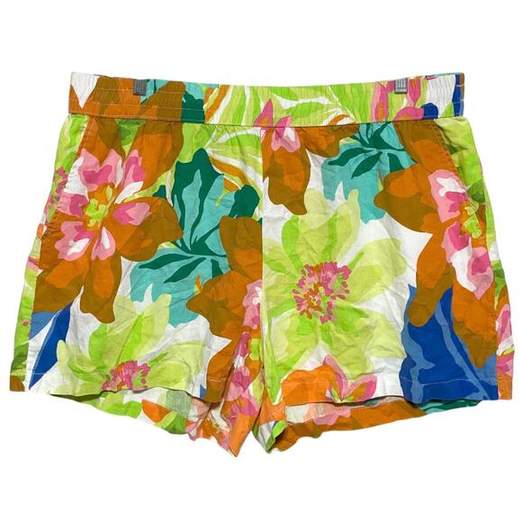 Future Collective Floral Linen Rayon Shorts Pull On Womens XXL Boho Spring Artsy - Picture 1 of 6